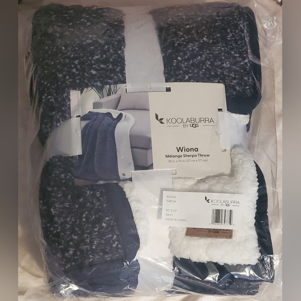 New Koolaburra by UGG Sherpa Throw Blanket. Navy